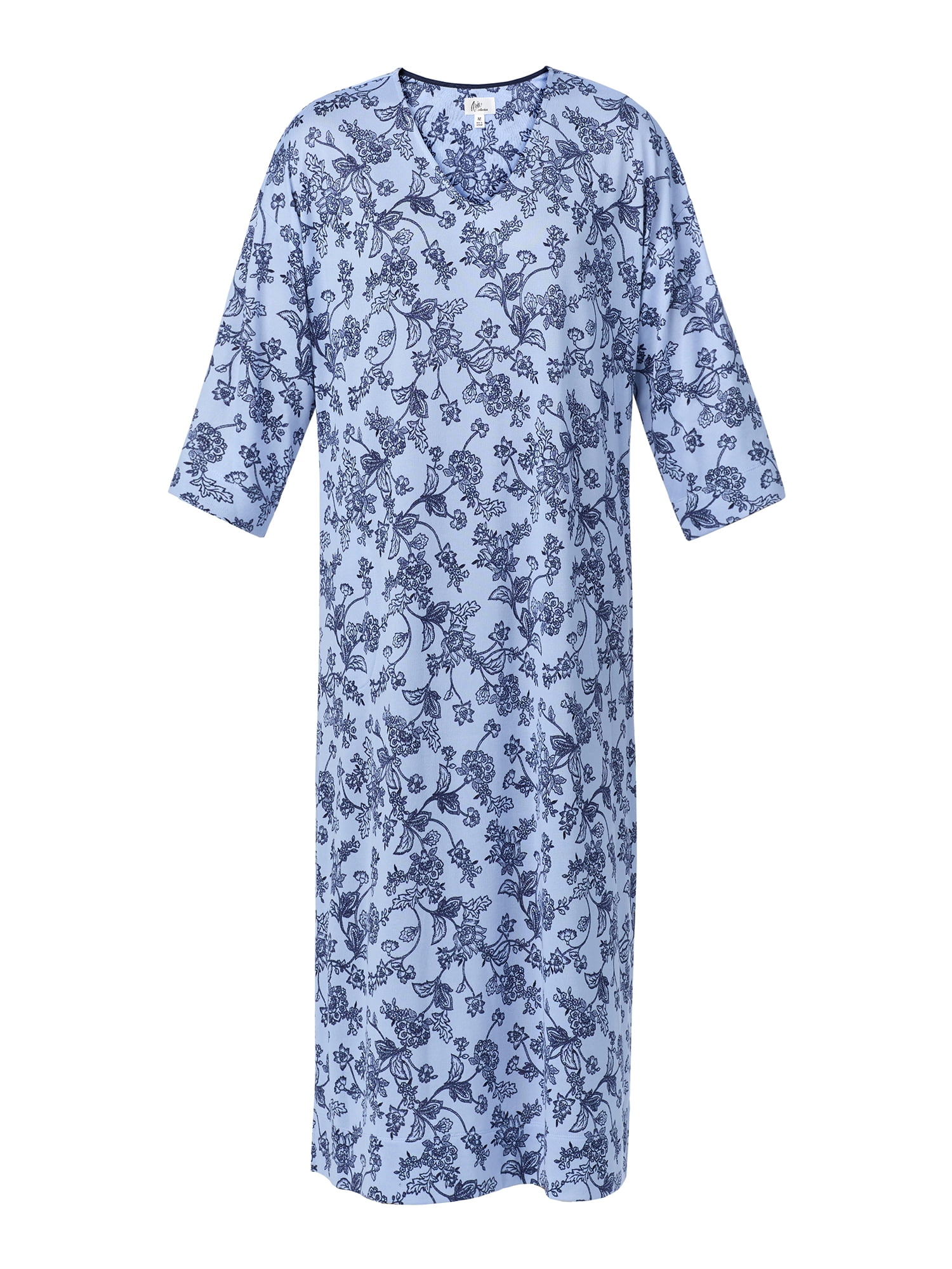 Aria Women's Sweater Knit 3/4 Sleeve V-Neck Lounger Nightgown with Pockets, Sizes XS to 5X