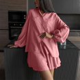 thumbnail image 7 of Cagogo Women's 2 Piece Puff Sleeve Shirt Set Elastic Waisted Shorts Casual Solid Basic Matching Lounge Outfits Summer Cruise Travel Clothes, Pink M, 7 of 7