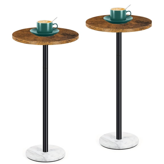 Outdoor Round Drink Tables, Coffee Roostertail Table with Marble Base, Small Pedestal Side Table for Patio, Sofa, Couch, Chair