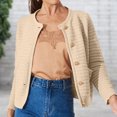 thumbnail image 3 of Suéter de cuello redondo para mujer cárdigans cómodos abrigo elegante prendas de vestir para primavera y otoño, 3 of 7