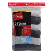 Hanes Men's T-Shirt Pack, Moisture-Wicking Stay-Tucked Undershirts, Black/Grey/Blue, 6-Pack Assorted 3XL