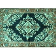 thumbnail image 1 of Ahgly Company Machine Washable Indoor Rectangle Medallion Turquoise Blue Traditional Area Rugs, 2' x 5', 1 of 4