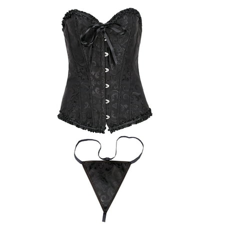 YANHAIGONG Womens Sexy Vintage Gothic Party Floral Lace Up Slim Corset Bustier Tube TopCorset Lingerie For Women