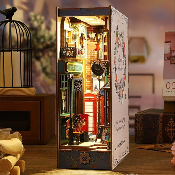 DIY Book Nook Kit 3D Wooden Puzzle Bookshelf Insert Decor with