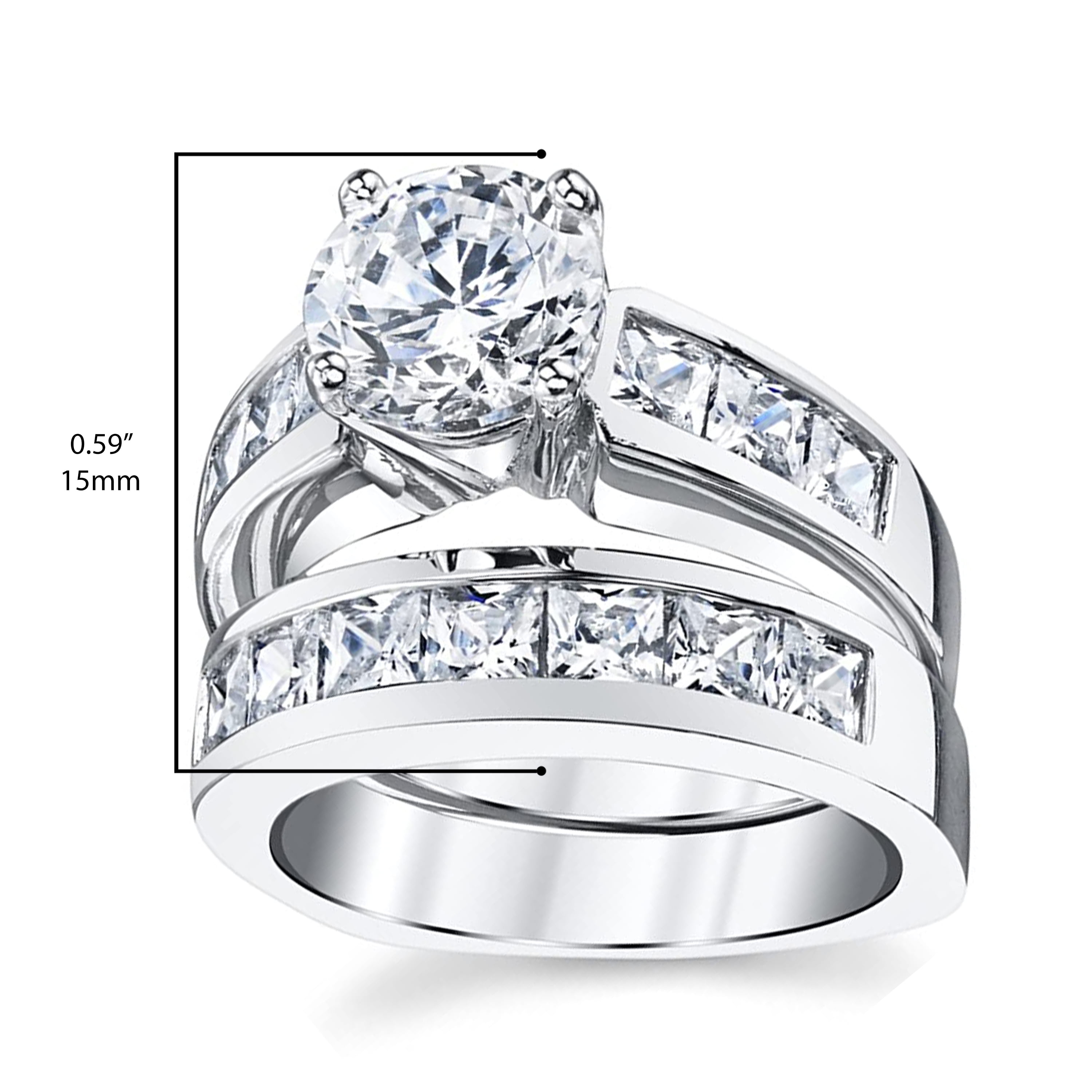 Best Quality Free Gift Box Sterling Silver CZ 3 Piece Wedding Set Ring