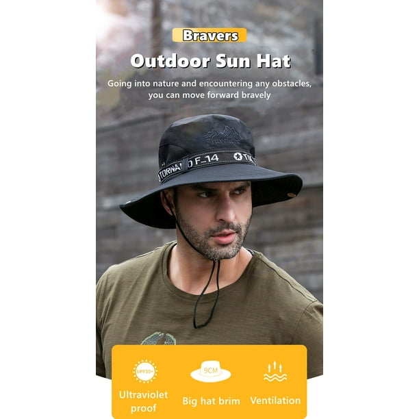 Xicen Fashion Bucket Hat Man Fishing Hiking Cowboy Hat Quick-Drying Letter Fisherman Hat Outdoor Uv Sun Protection Breathable Cap-Xmz73-Black Other