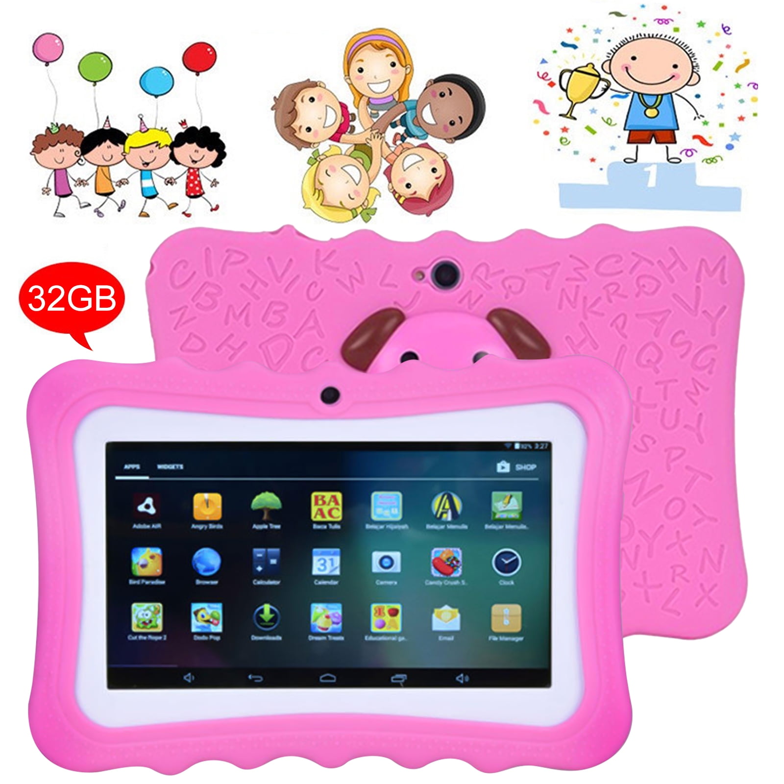 7" Kids Tablets, 2GB+32GB Storage Smart Tablets for Children Educational with Shockproof Case (Bluetooth, Wi-Fi, Android, Dual Camera, Pink)
