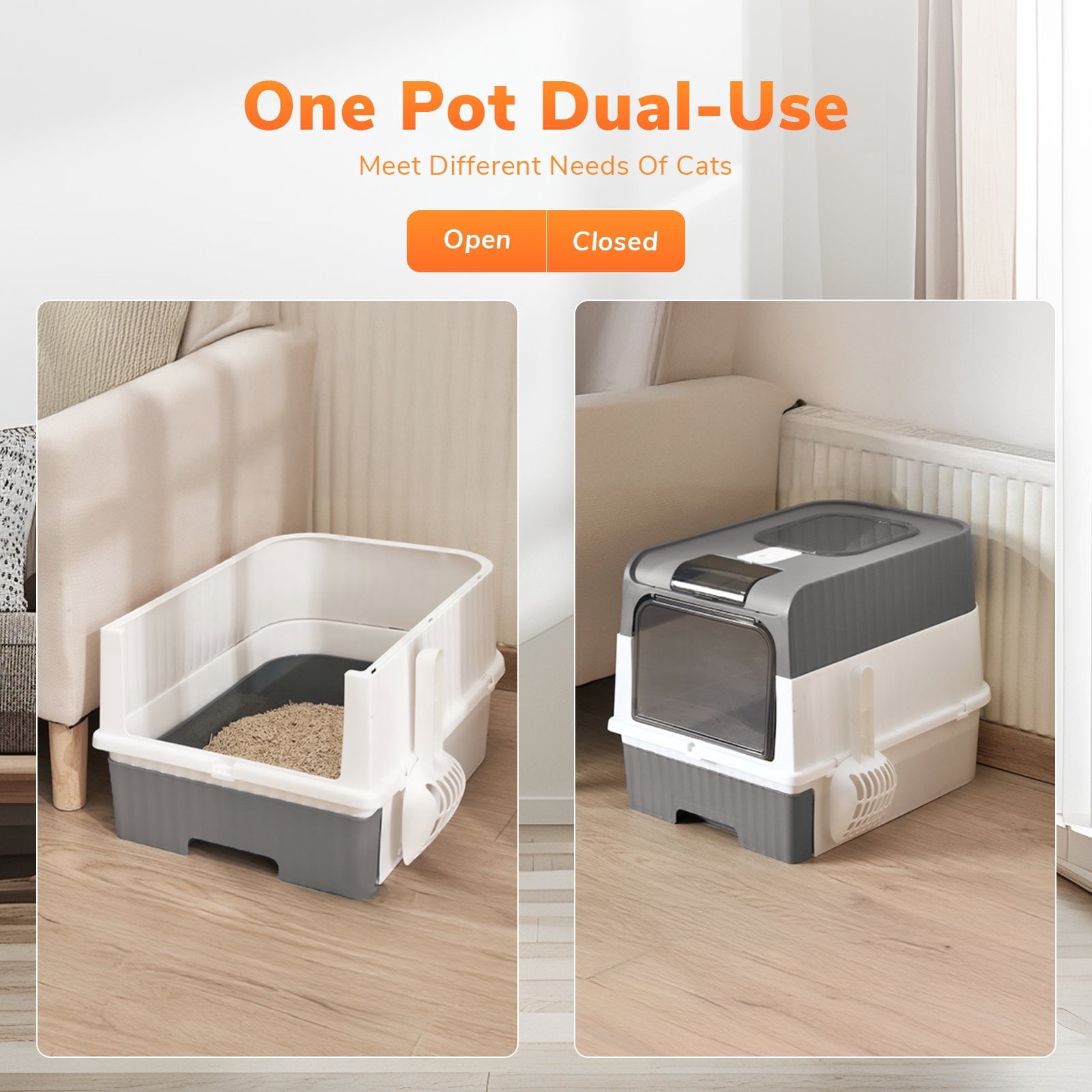 Enclosed Cat Litter Box with Lid, Large Litter Scoop
