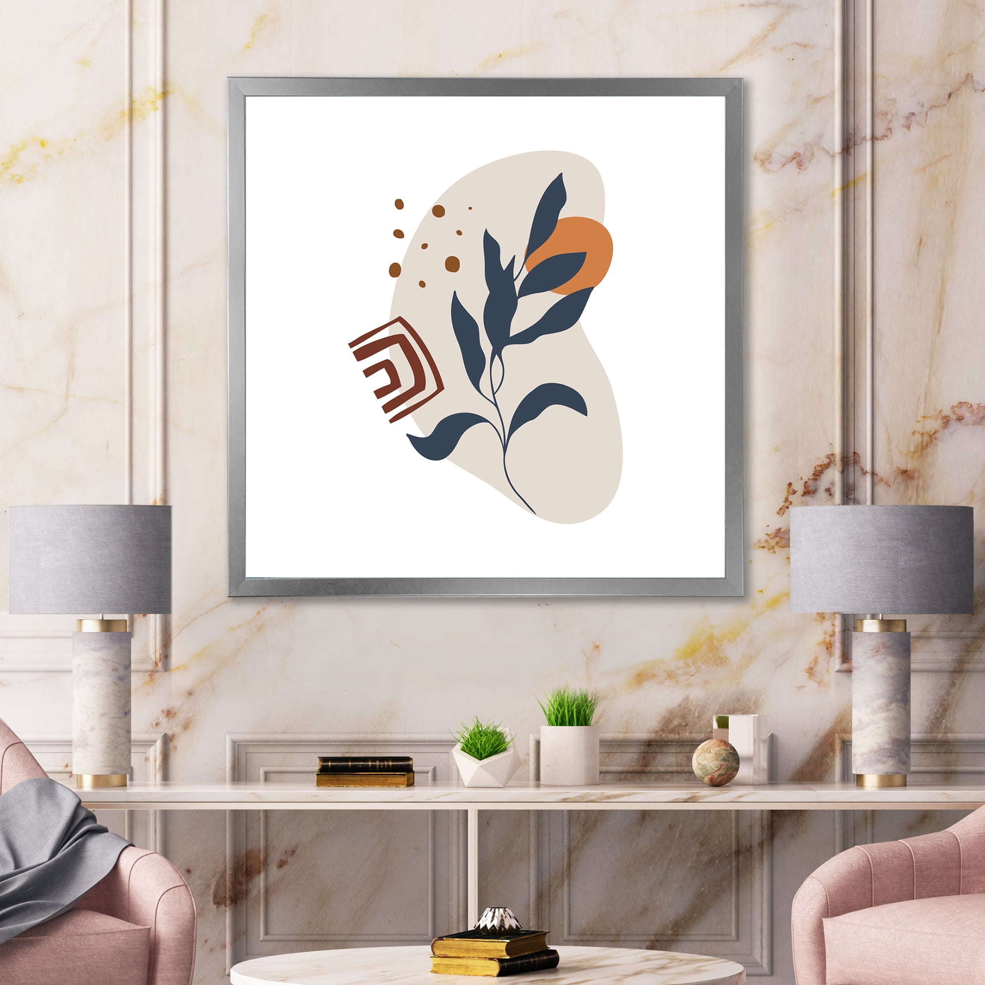 Designart 'Abstract Minimal Shapes Under Flowers VII' Modern Framed Art Print