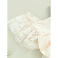 thumbnail image 6 of Infant Baby Girls Romper Dress Lace Flower Fly Sleeve Square Neck Bowknot Bodysuits Summer Jumpsuits with Headband, 6 of 9