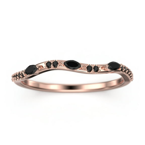 0.48ct Marquise and Round Black Diamond Moissanite 18K Rose Gold Over Silver Wedding Band