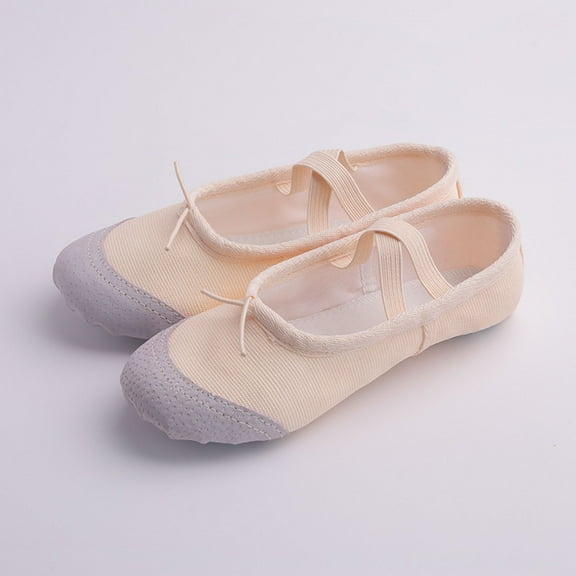FSYBOA Girl Dance Shoes, Soft Sole Non Slip Closed Elastic Straps Ballet Shoes for Girls Khaki Size 11T