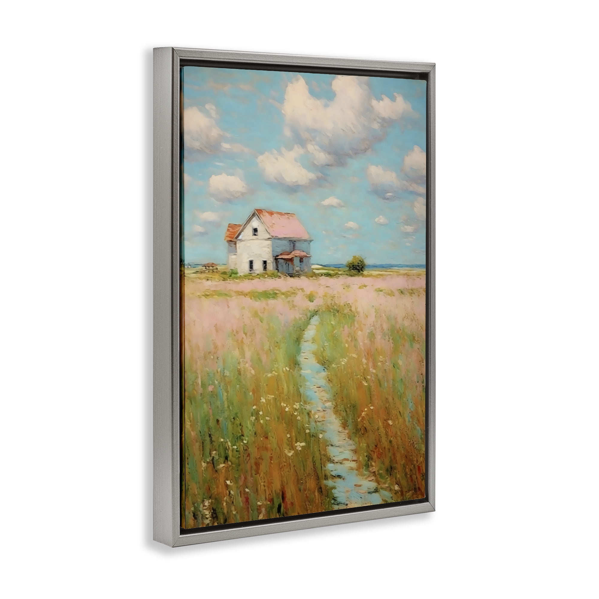 Stupell Industries House in Field of Flowers Gray Framed Floater Canvas Wall Art, design by Creative Studio