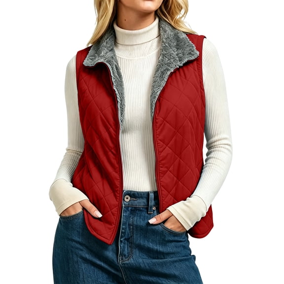 Bzdzmqm Women Collared Sleeveless Warm Fall Winter Solid Casual Basic Vest Pullover Sweater for Business Work Office Wear Layering Outfit, Red S
