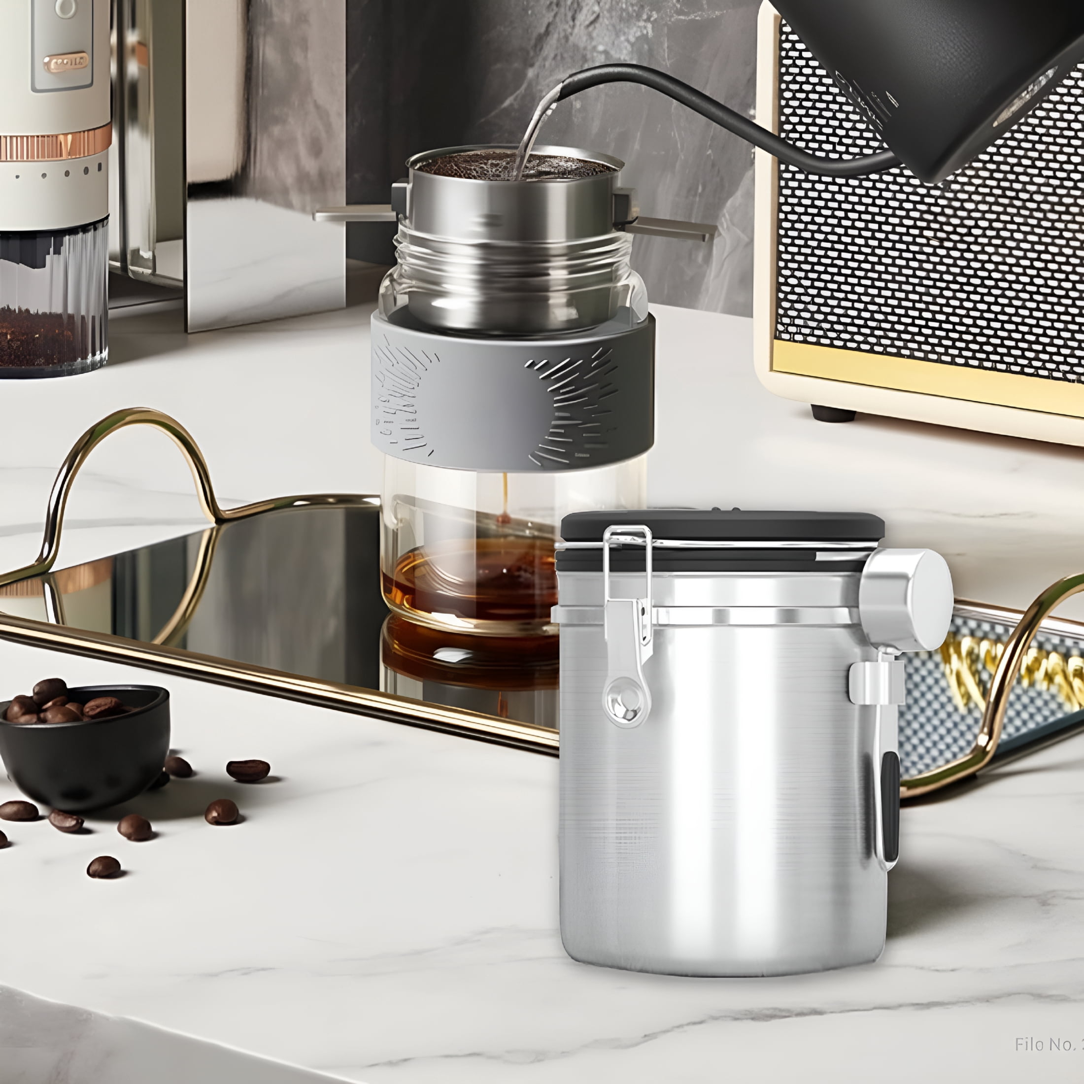 ACDANC Coffee Canister,Coffee Container with Scoop Airtight Stainless Steel Kitchen Food Storage Container for Grounds Coffee,Beans,Tea,Flour,Cereal,Sugar (1.8L)
