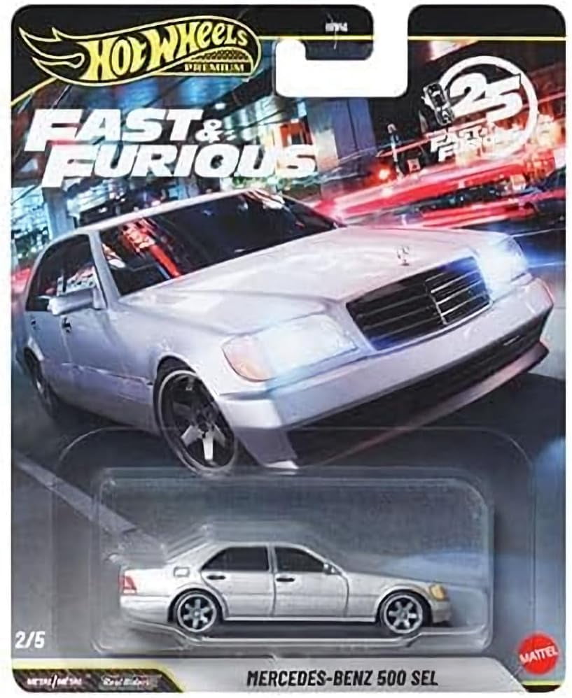 Hot Wheels Premium Fast & Furious 25th Anniversary Die-Cast Cars, Set of 4, Mercedes 500 SEL, Toyota FJ, Lykan Hypersport, Mustang Boss 302, Ages 3+ HNW46-956N