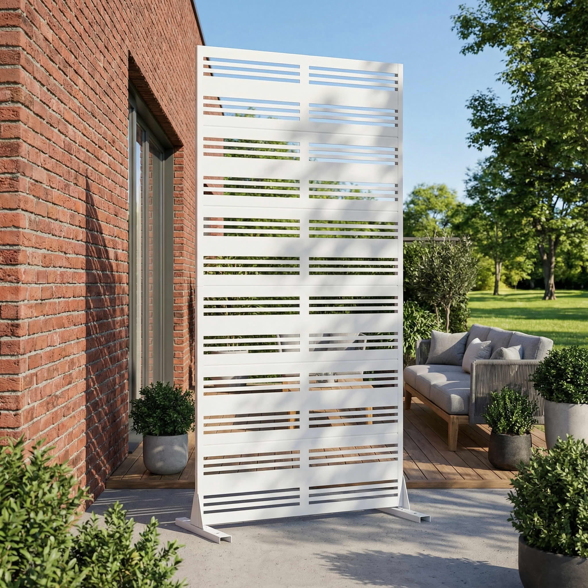 MAYEERTY Outdoor Metal Privacy Screen 6ft × 3ft White, 6-Panel Wide-Narrow Louvered Galvanized Iron, Weatherproof for Patio