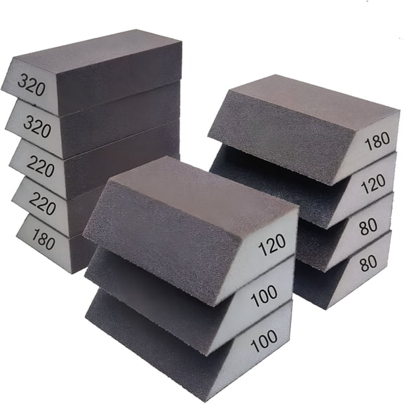 EXLEAF 12 Pack Single Sanding Sponge Set - 80/100/120/180/220/320 Grit Sanding Blocks Assortment,Washable and Reusable