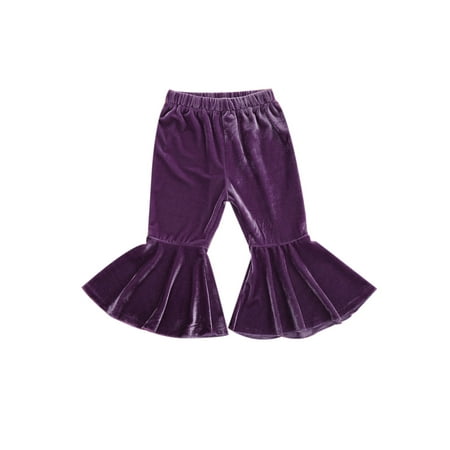 

JYYYBF 0-6Y Toddler Baby Girl Flare Pants Ruffle Velvet Bell-Bottoms High Waist Wide Leg Legging Trousers Purple 1-2 Years