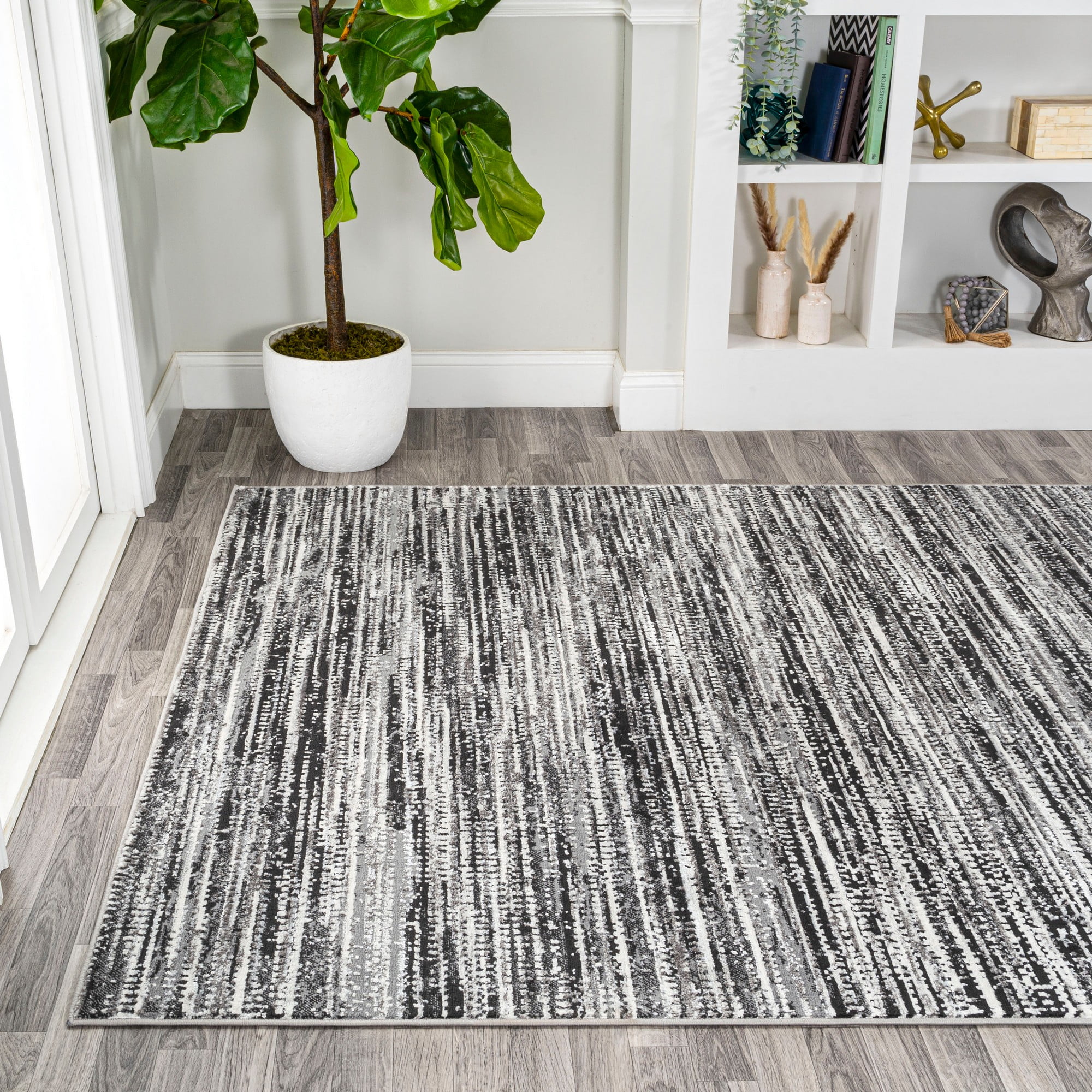 JONATHAN Y SILK ORCHID 8 x 10 Area Rug, Loom Strie - Black/Gray, SOR200C-8