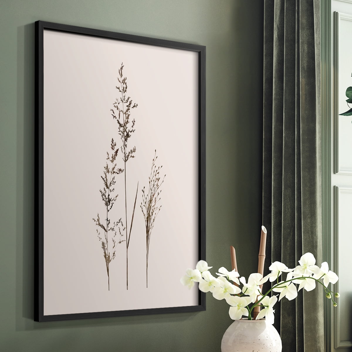 Delicate Stems I Framed Print in Black Solid Wood Framed Print No Nail Hanging