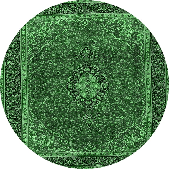Ahgly Company Indoor Round Medallion Emerald Green Traditional Area Rugs, 4' Round