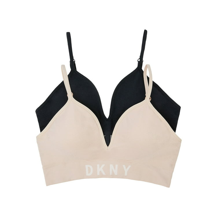 DKNY Women's Seamless Bralette, 2 Pack, (Black/Nude, Small) 