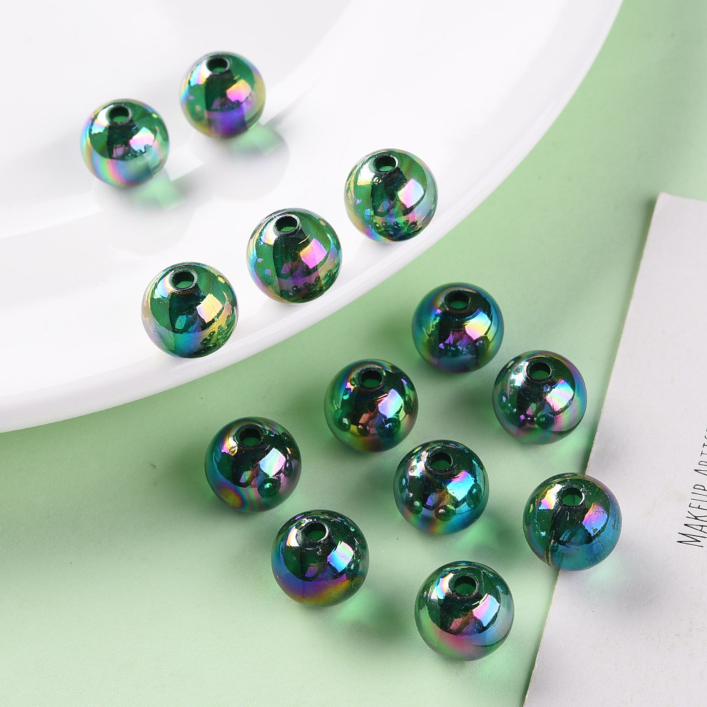 500gs Transparent Acrylic Beads AB color Plated Round Green 12x11mm Hole: 2.5mm about 566pcs/500g