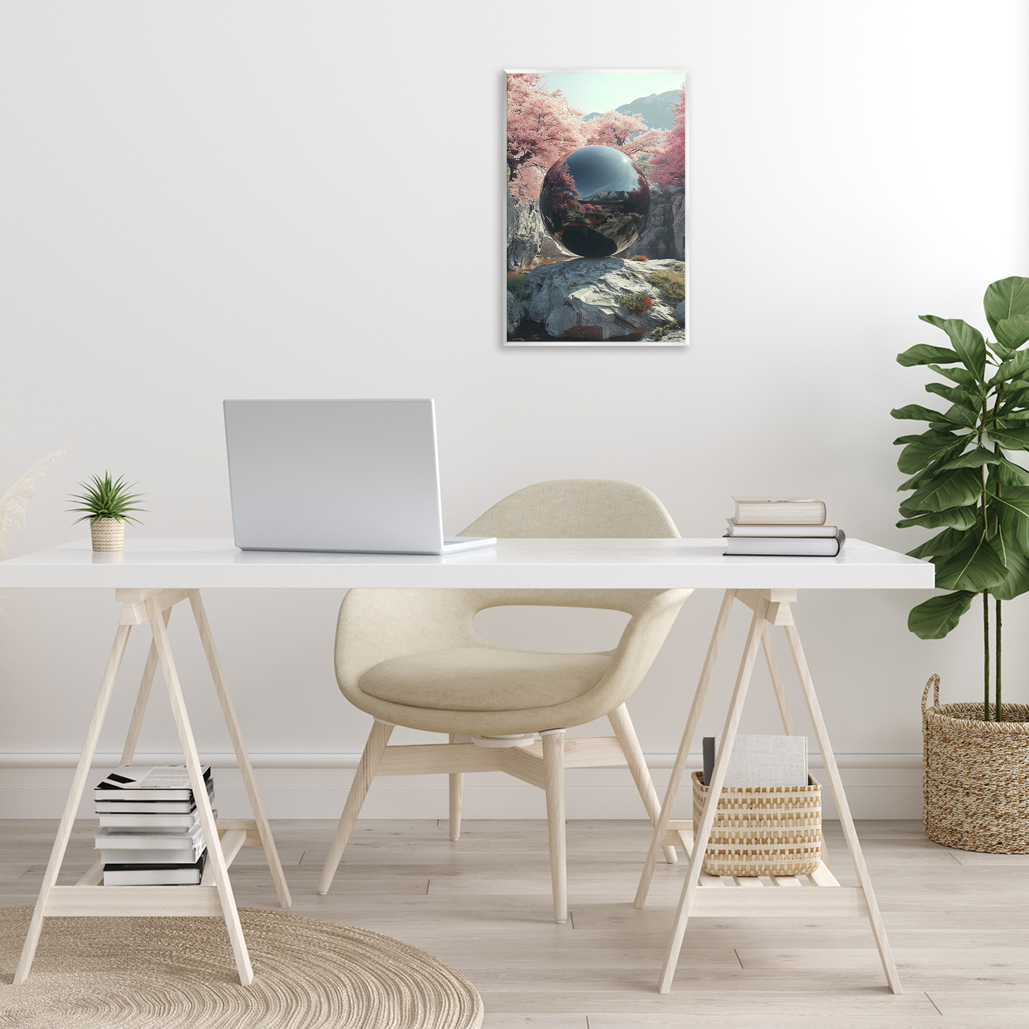 Stupell Industries Surreal Reflective Ball Landscape Painting Unframed Art Print Wall Art, 13 x 19
