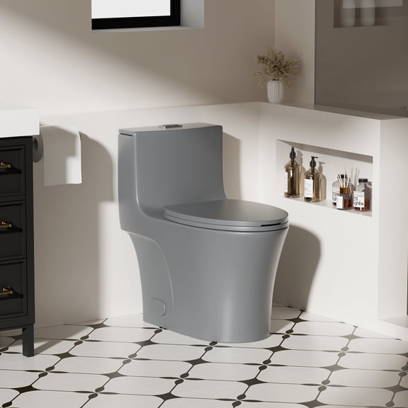 Toilet Seat Covers 1.1/1.60 GPF Dual-Flush One Piece Toilet, Button on Tank top S-trap, Water-Saving Elongated Comfort Height Floor Mounted, Soft Closing Seat,1000 Gram Map Flushing Score Toilet, Lig