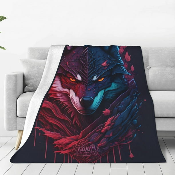 Fotbe Cool Wolf Head Manta de Franela Acolchonada con Estampado, Súper Suave y Esponjosa, Extra Grande para Sofá, Cama, Uso Todo el Año-50"x40"