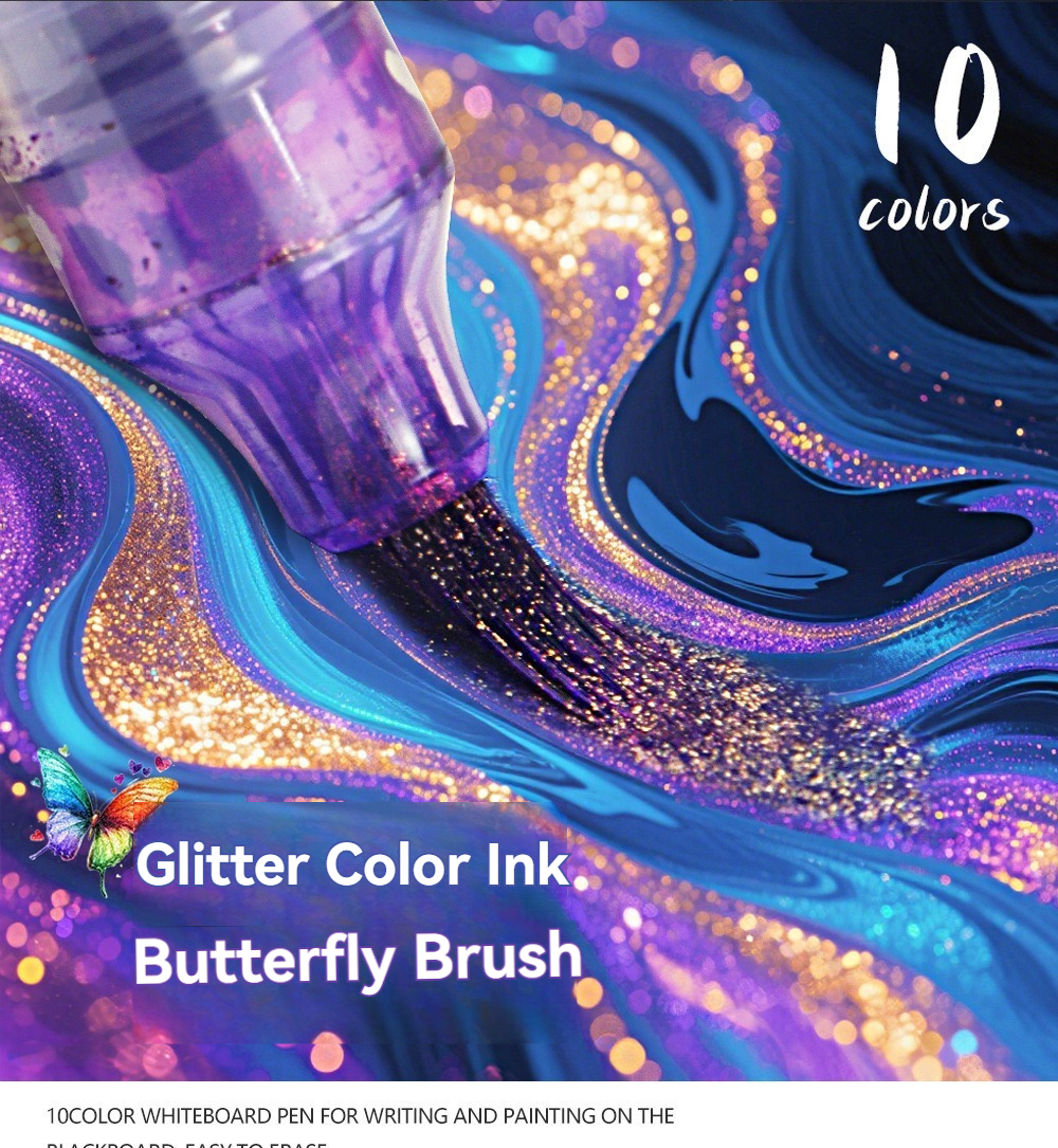10 Glitter Paint Pens Sparkly and Shiny for Writing, Painting, DIY Craft Making, Coloring, Glitter Markers Extra-Fine Tip