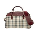 thumbnail image 1 of Pre-Owned BURBERRY Nova Check Boston Bag in Beige and Wine Red Canvas Leather Shoulder for Men..., 1 of 19