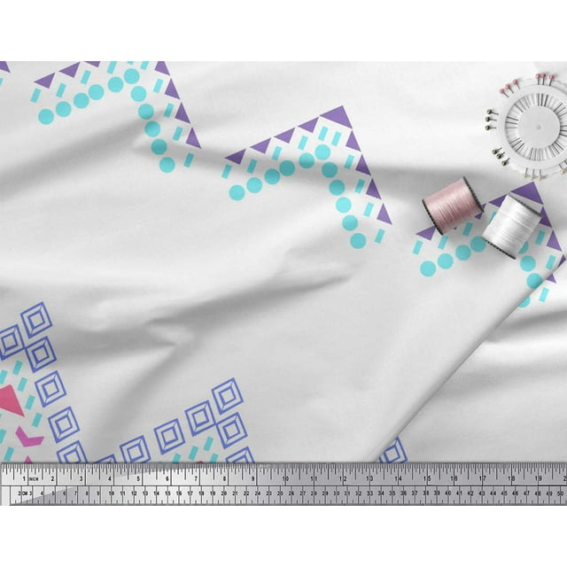 Soimoi White Cotton Cambric Fabric Aztec Geometric Fabric Prints By Yard 56 Inch Wide