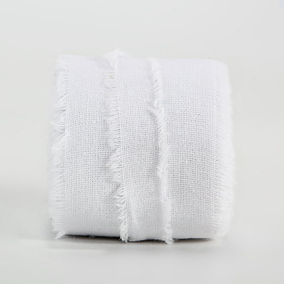 NAMZI 5 Yard 1.6 Inch Rustic Cotton Linen Ribbon, Frayed-Fringe Style for Wedding Invitations, Bridal Bouquets, Gift Wrapping & Crafts, White