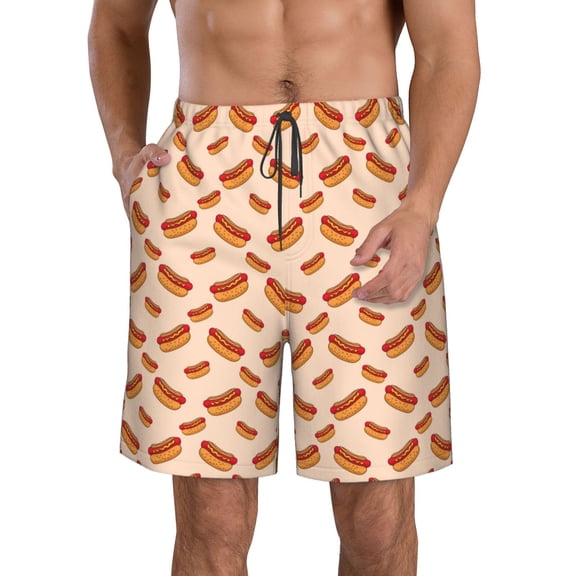 Logiee Hot Dog 2 Print Mens Swim Trunks Quick Dry Board Shorts,Breathable Hawaii Beach Shorts Swimwear Bathing Suits-Small
