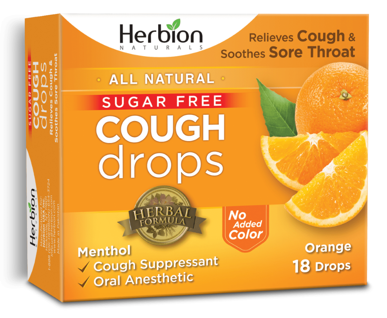 Herbion Naturals Sugar Free Cough Drops, Orange, 18 Ct