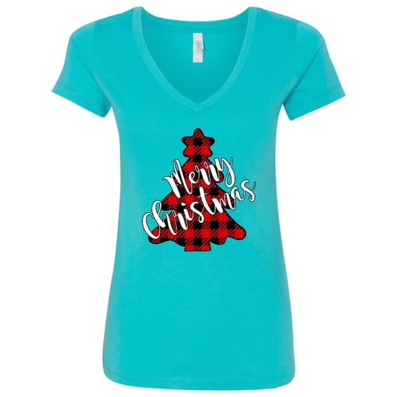 Inktastic Red Buffalo Plaid Christmas Tree Women's V-Neck T-Shirt