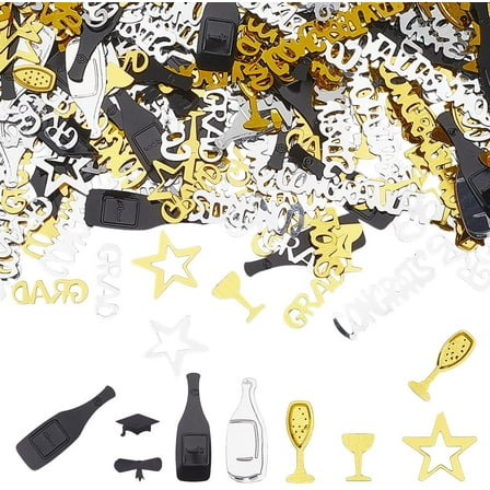 60G Gold and Black Graduation Confetti Congrats Silver Mixed Grad Caps Star Diploma Table Centerpiece Decorations Glitter Sprinkles for Home Party College School Graduation Celebration