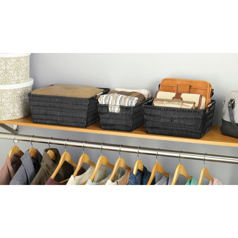 Whitmor Rattique Storage Tote Baskets Set of 3 Black