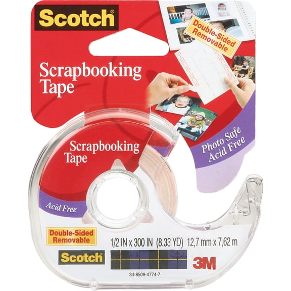Scotch Double-Sided Removable Tape, Clear, 1/2 in. x 300 in., 1 Dispenser