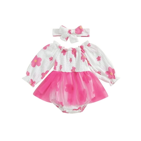 

Louatui Baby Girl Fall Romper Floral/Cherry Long Sleeve Jumpsuit Headband