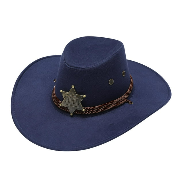 Sombrero de vaquero para hombre, sombrero de vaquera con correa para la barbilla, sombrero de ala ancha de moda para exteriores Azul marino