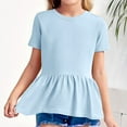 thumbnail image 2 of Lenpel Girls' T Shirts Casual Short Sleeve Crew Neck Solid Color Peplum Babydoll Tee Tops Trendy Tunic Blouses 3-12 Y, 2 of 2