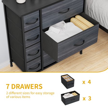 Chest of Drawers 7 Drawers Dresser Fabric Storage Tower Organizer Black