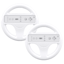 Retrofam 2 Pack Mario Kart Steering Wheel and Remote for Wii Game Console, White