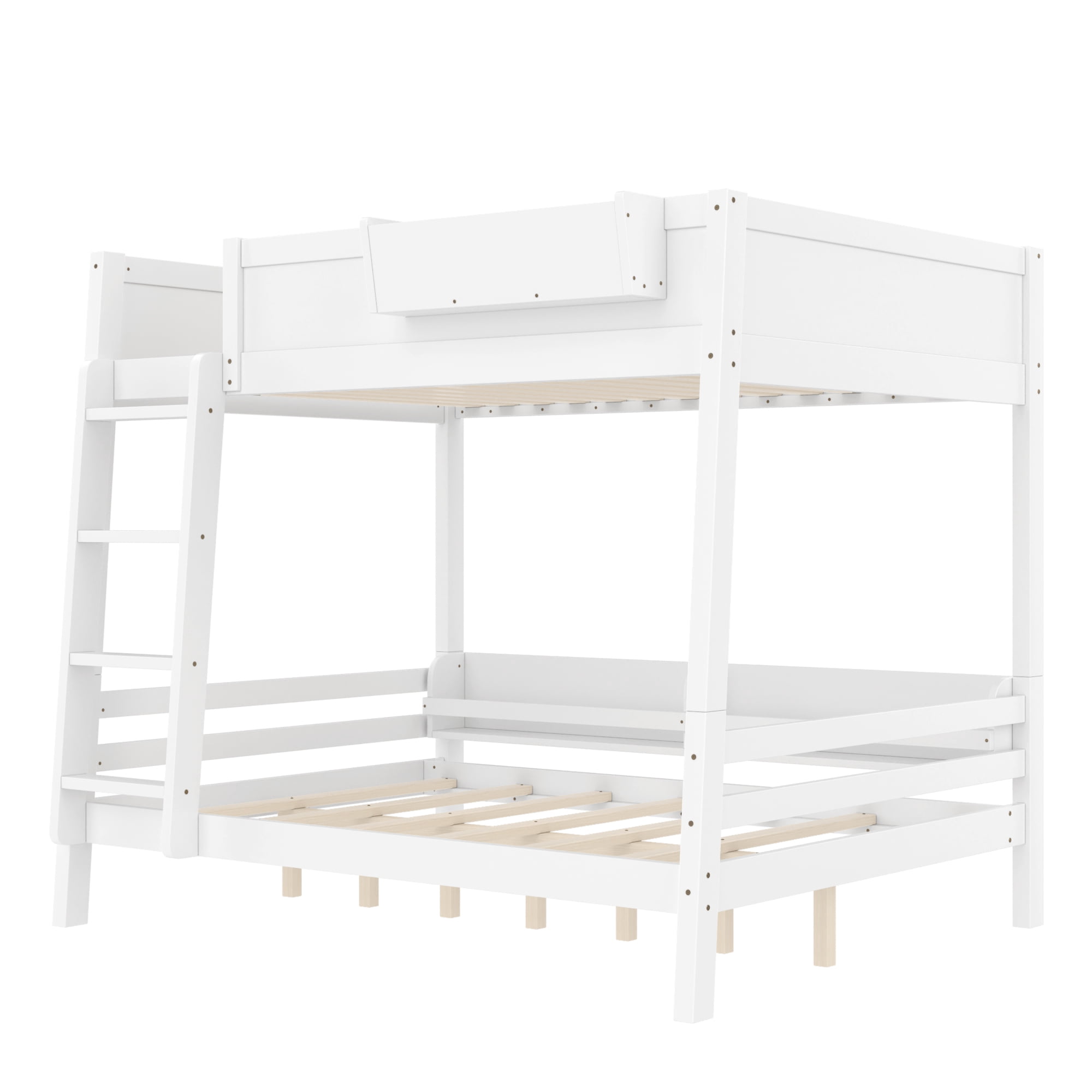 Mintazer Full Over Full Detachable Bunk Bed with Storage Shelf and Bookshelf, Modern Convertible Bunk Bed with Ladder and Guardrails for Bedroom Guest Room, White