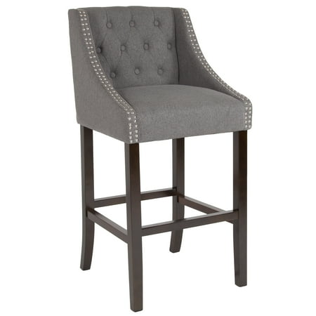 - Lancaster Home Carmel Series Transitional Tufted Walnut Barstool with Accent Nail Trim