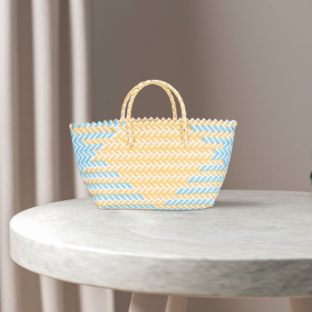 unbranded 2Ud Canasta De Plástico Con Asa Para Color Amarillo Resistente Y Portátil