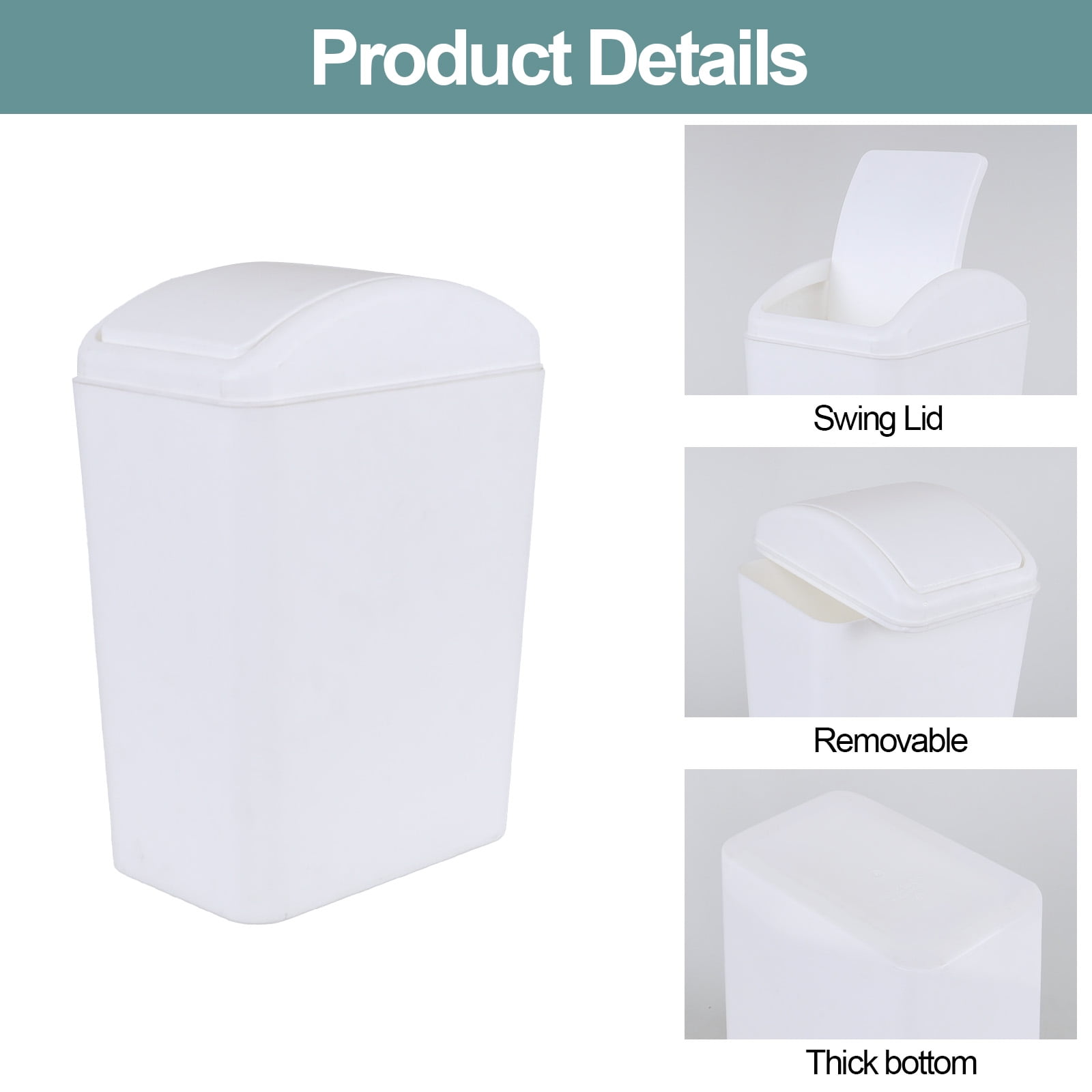 Tyminin White 4.2 Gallon Plastic Trash Bin with Swing Lid, Swing-Top Garbage Can, Set of 3